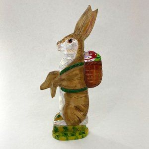Dept 56 Hand Carved Wooden Easter Bunny Rabbit Décor with Backpack & Eggs